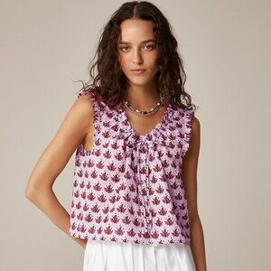 J. Crew Ruffle-trim button-up top in block print